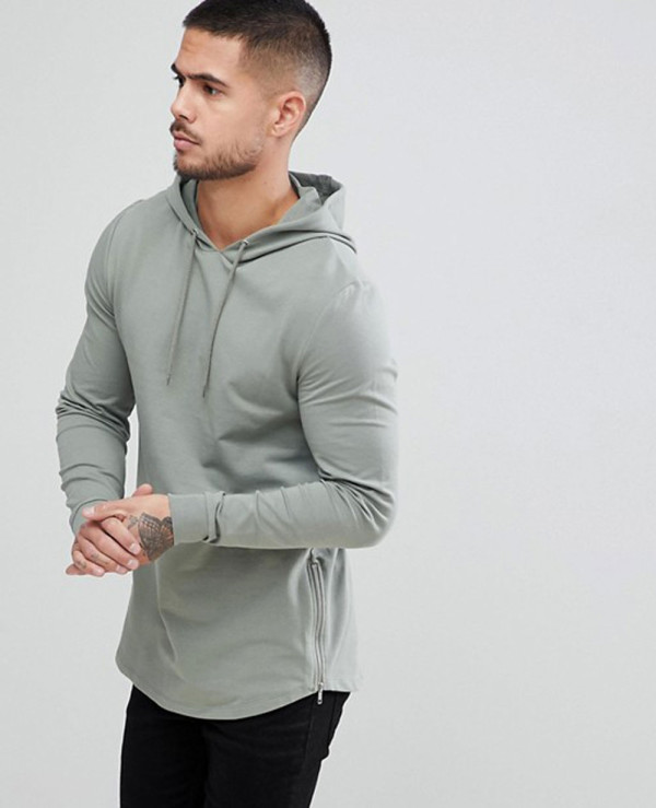 Muscle fit grey hoodie sales