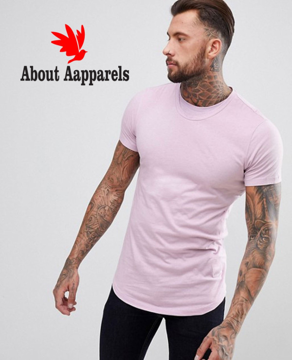 Men Longline With Curved Hem And Double Neck In Purple T Shirt