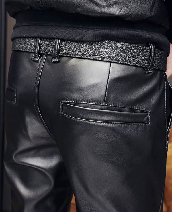Men Skinny Faux Leather Pants Pleated Casual Long Wholesale ...