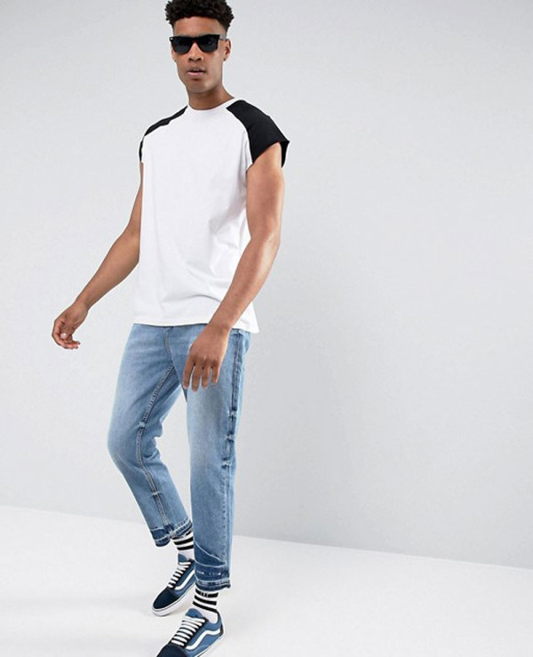 Men-Sleeveless-With-Raw-Edge-And-Contrast-Raglan-In-White-Black-Tank-Top