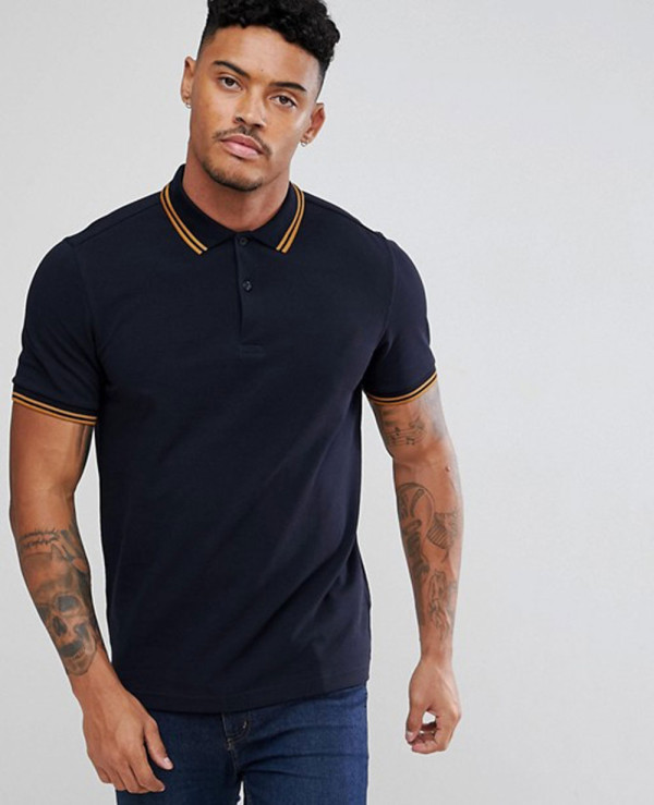 Men Slim Fit Twin Tipped Polo Shirt In Navy Wholesale Manufacturer