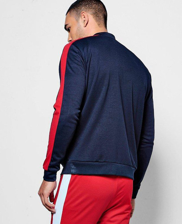 Muscle-Fit-Bomber-Jacket-With-Side-Stripe-in-Red-Varsity-Jacket