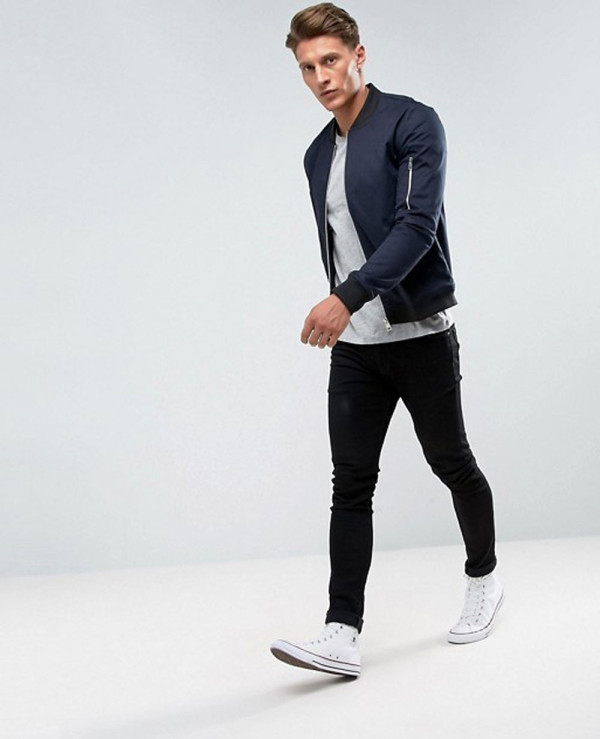 Muscle-Fit-Bomber-Jacket-With-Sleeve-Zipper-in-Navy