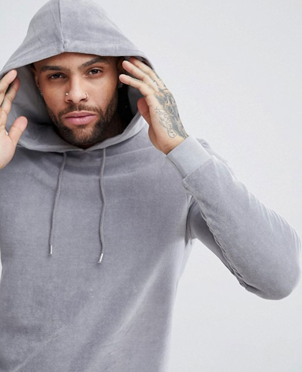 Muscle-Hoodie-In-Grey-Velour-With-Curved-Hem