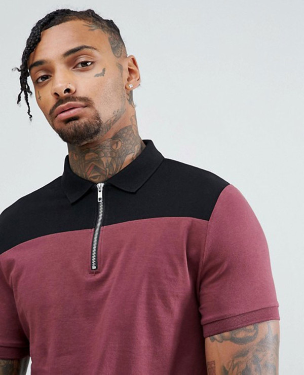 New-Design-Men-Contrast-Panel-Polo-With-Zipper-Neck