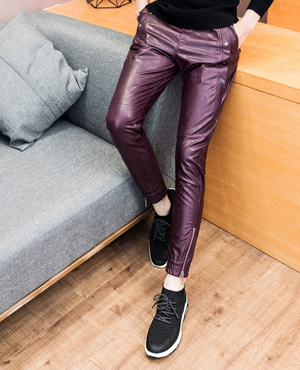 purple leather pants mens