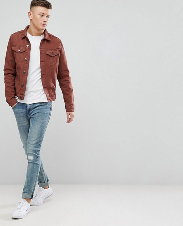 burgundy jean jacket mens