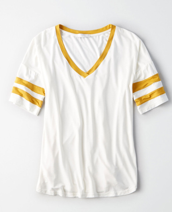 New-Look-Women-Striped-Sleeve-V-Neck-T-Shirt