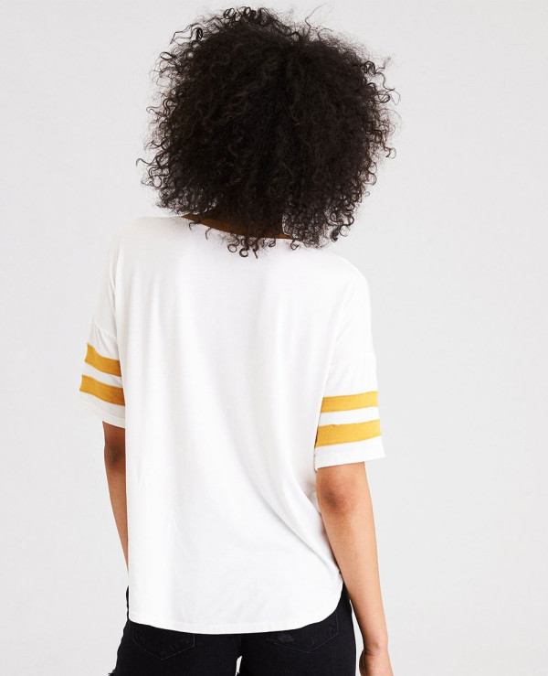 New-Look-Women-Striped-Sleeve-V-Neck-T-Shirt