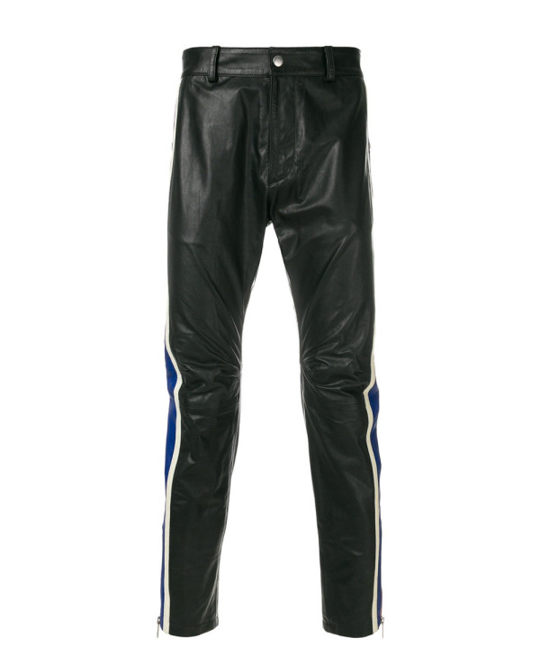 New-Men-Striped-Leather-Trousers-Mixed-Color-Motorcycle-Nightclub-Pants