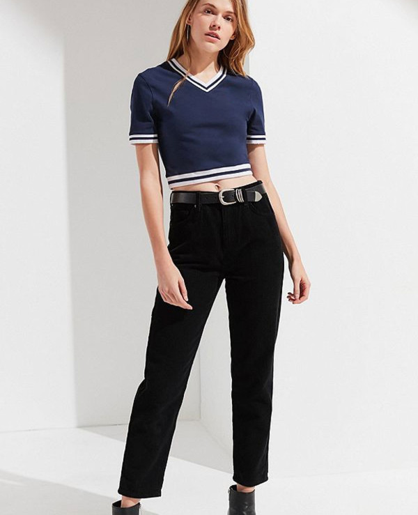 New-Most-Selling-Navy-Blue-V-Neck-Cropped-Tee