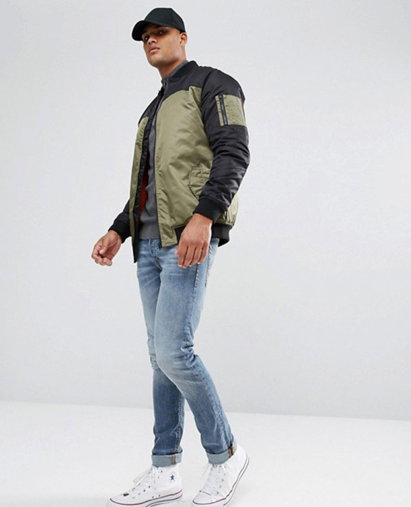 New-Stylish-Custom-Colour-Block-Bomber-Jacket-In-Khaki