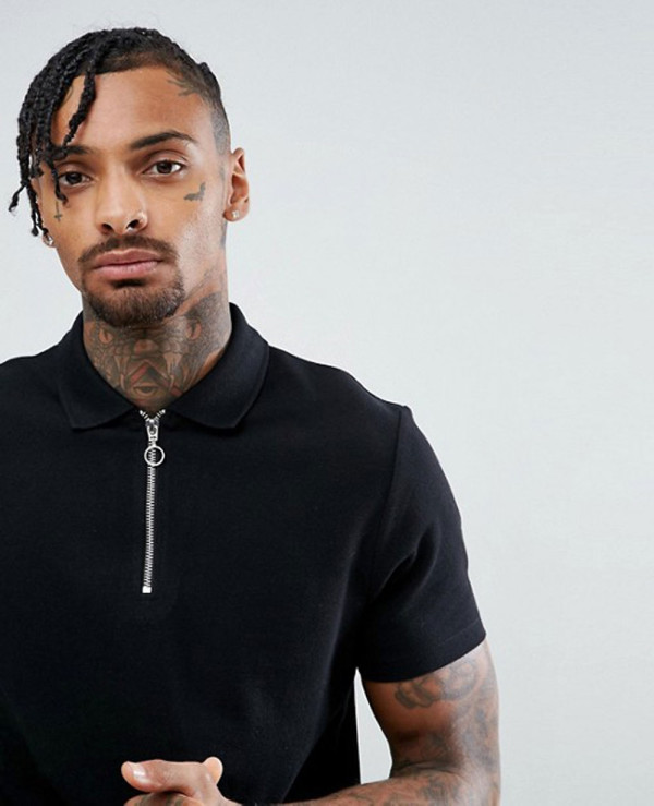 Pique-Polo-With-Zipper-Neck-In-Black