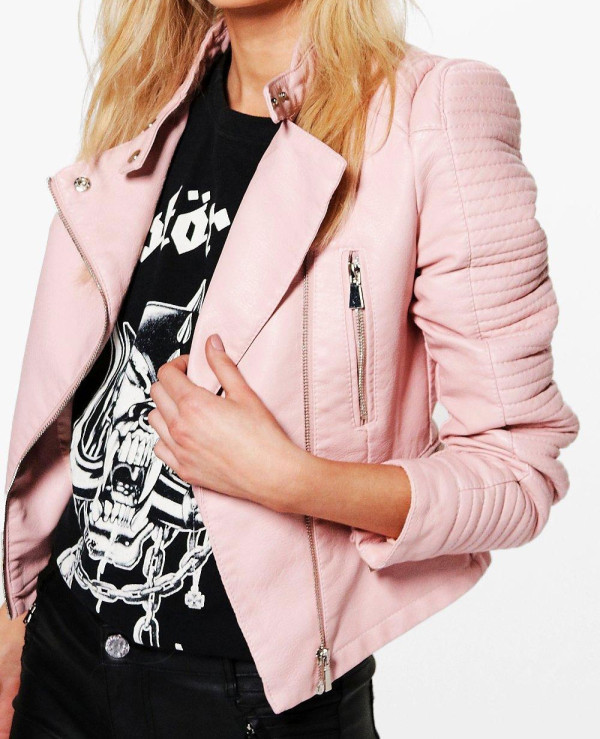 Quilted-Sleeve-Faux-Leather-Biker-Jacket
