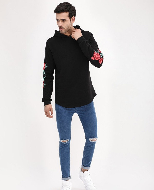 Over the head sales hoodie with rose embroidery