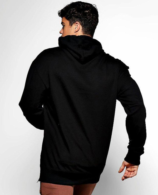 Skinny Fit Custom Branded Side Zipper Black Hoodie Wholesale