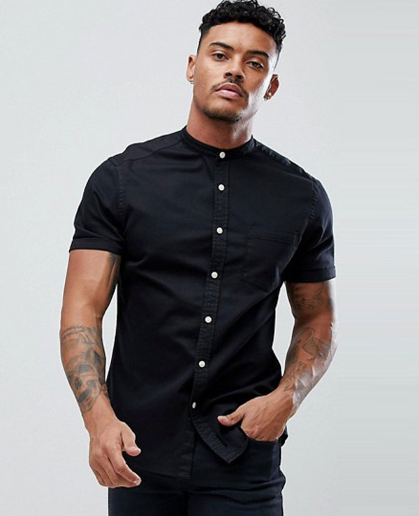 Mens denim sale grandad shirt
