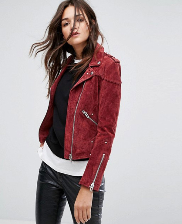 Red biker new arrivals jacket suede