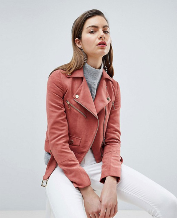 Pink suedette sales biker jacket
