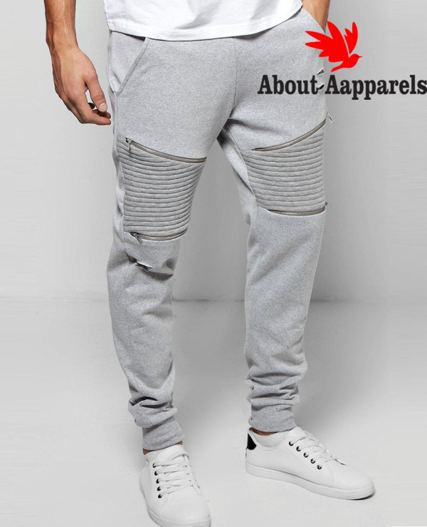 Sweatpant Skinny Fit Biker Joggers With Rips And Zipper Wholesale