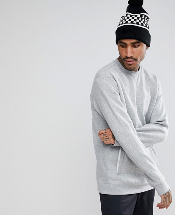 Technical-Crew-Neck-Sweatshirt-Oversized-Kangaroo-Pockets-in-Grey-Marl