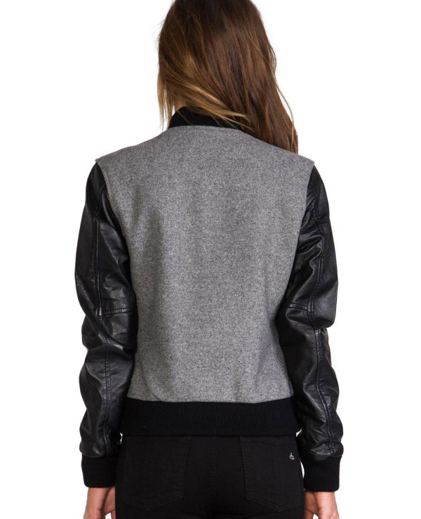 Women Fashion Leather Sleeve Wool Varsity Jacket Wholesale Manufacturer Exporters Textile Fashion Leather Clothing Goods with we have provide customization Brand your own