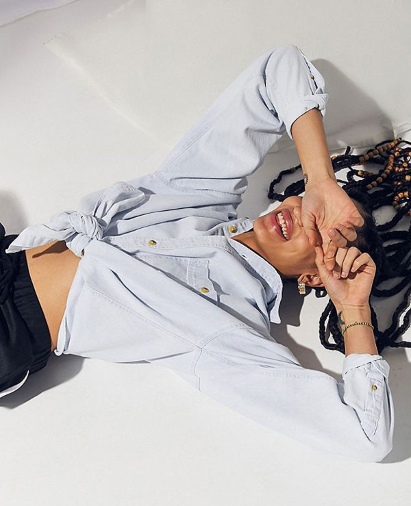 Women-Grey-Vintage-Denim-Oversized-Button-Down-Shirt