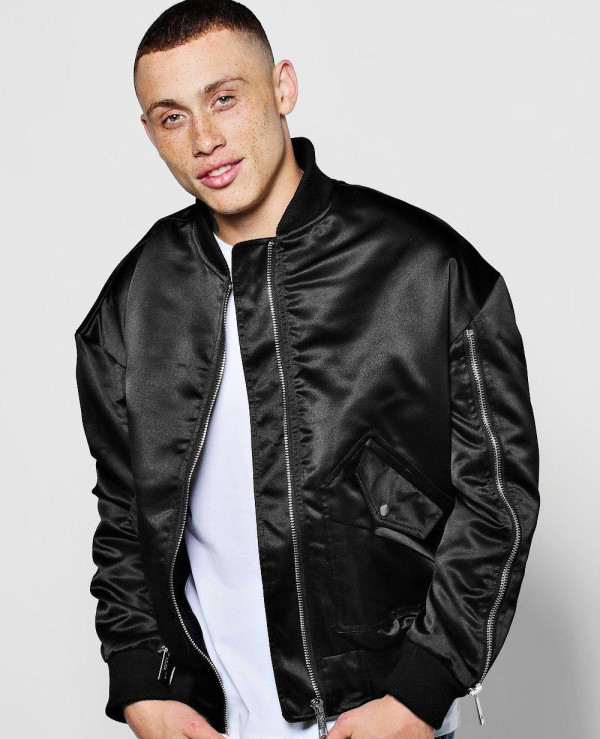Zipper Detail Satin Varsity Bomber Jacket Wholesale Manufacturer